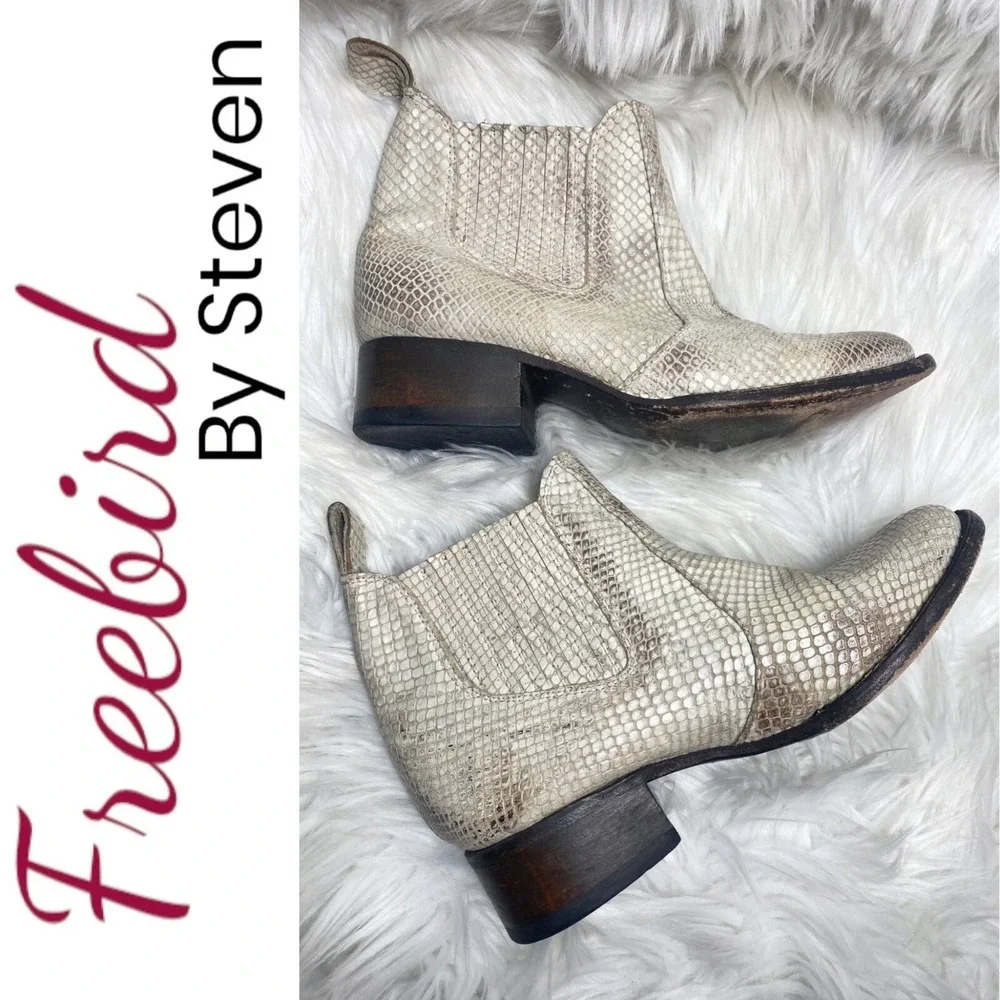 Freebird by Steven Lasso Leather‎ Snakeskin Chelsea Western Booties Women's 6